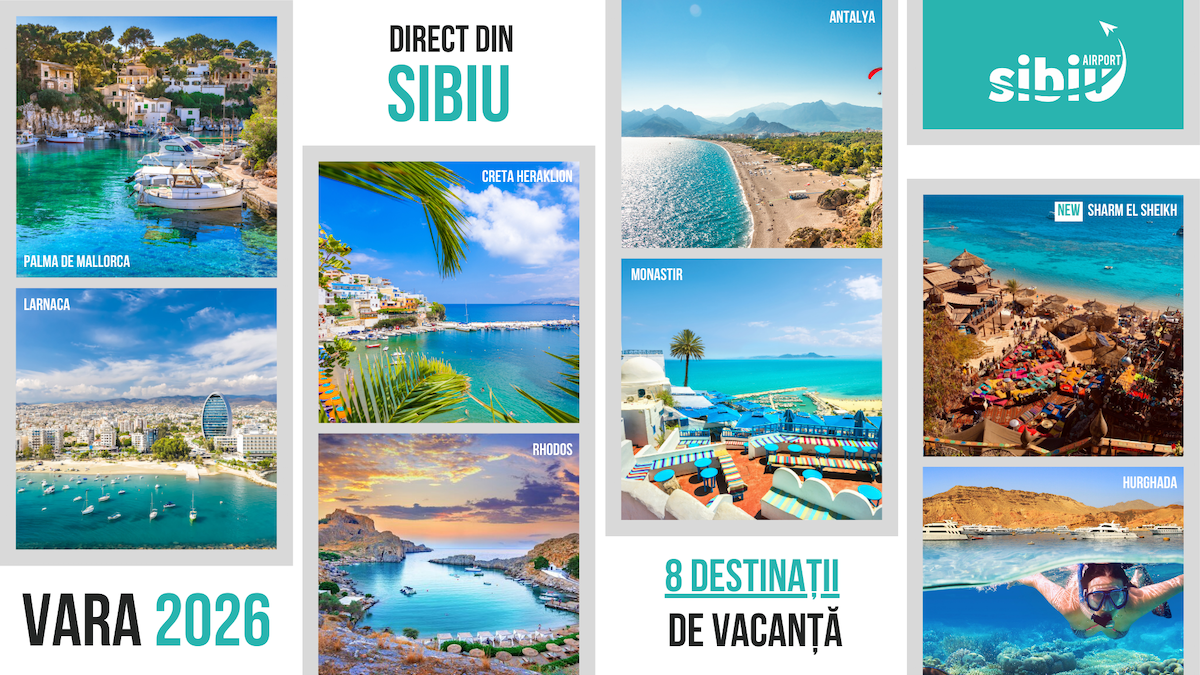 Zbor nou de pe Aeroportul din Sibiu în sezonul de vară din acest an: Sharm el Sheikh. Se reiau alte șapte curse spre destinații din Grecia, Turcia, Egipt, Tunisia, Spania și Cipru