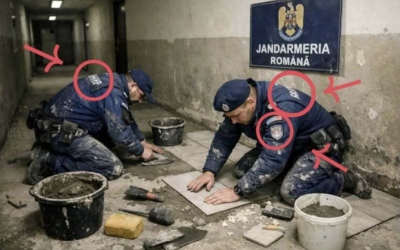 Imaginile cu jandarmi români care pun gresie sunt false