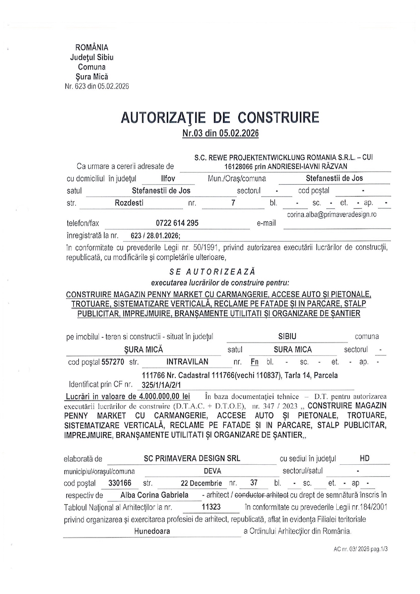 Anunț autorizație de construcție