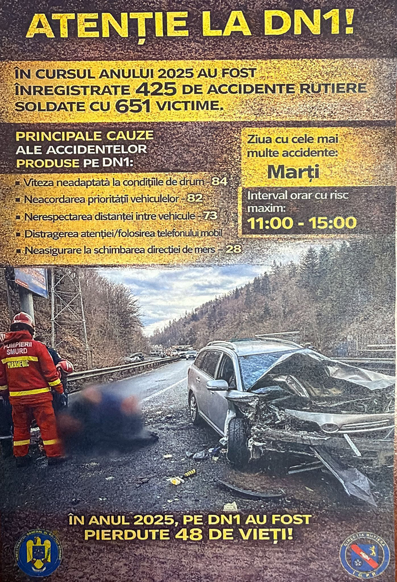 Acțiuni ample de control pe DN 1. Ziua cu cele mai multe accidente este marțea, între orele 11 și 15