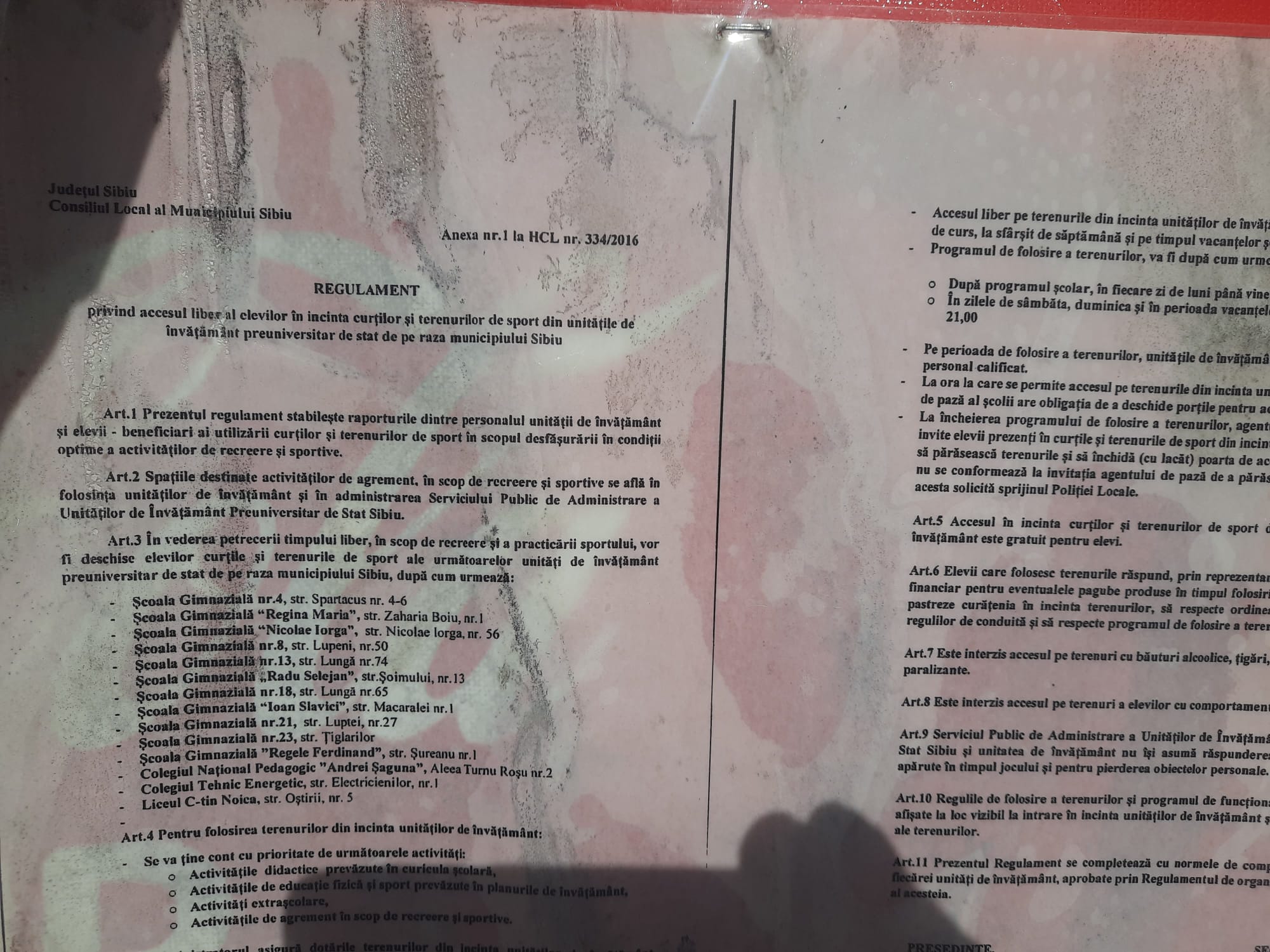 Regulament teren sport