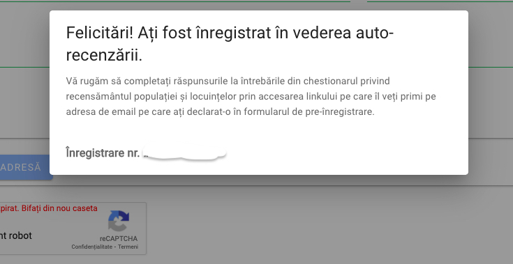 recensământ mesaj confirmare