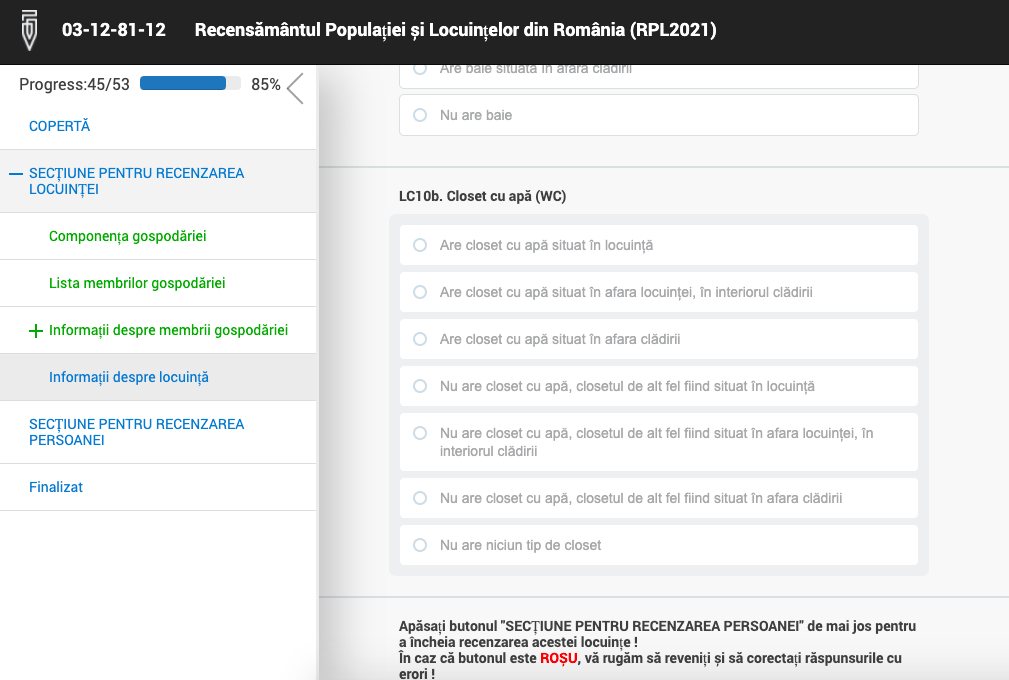 secțiuni obligatorii recensământ 2022