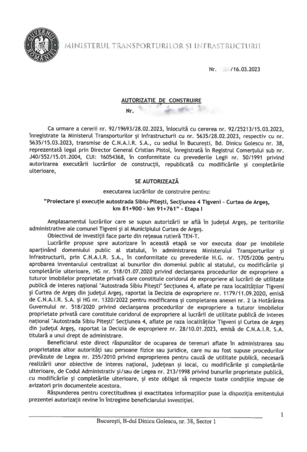 autorizatie construire autostrada