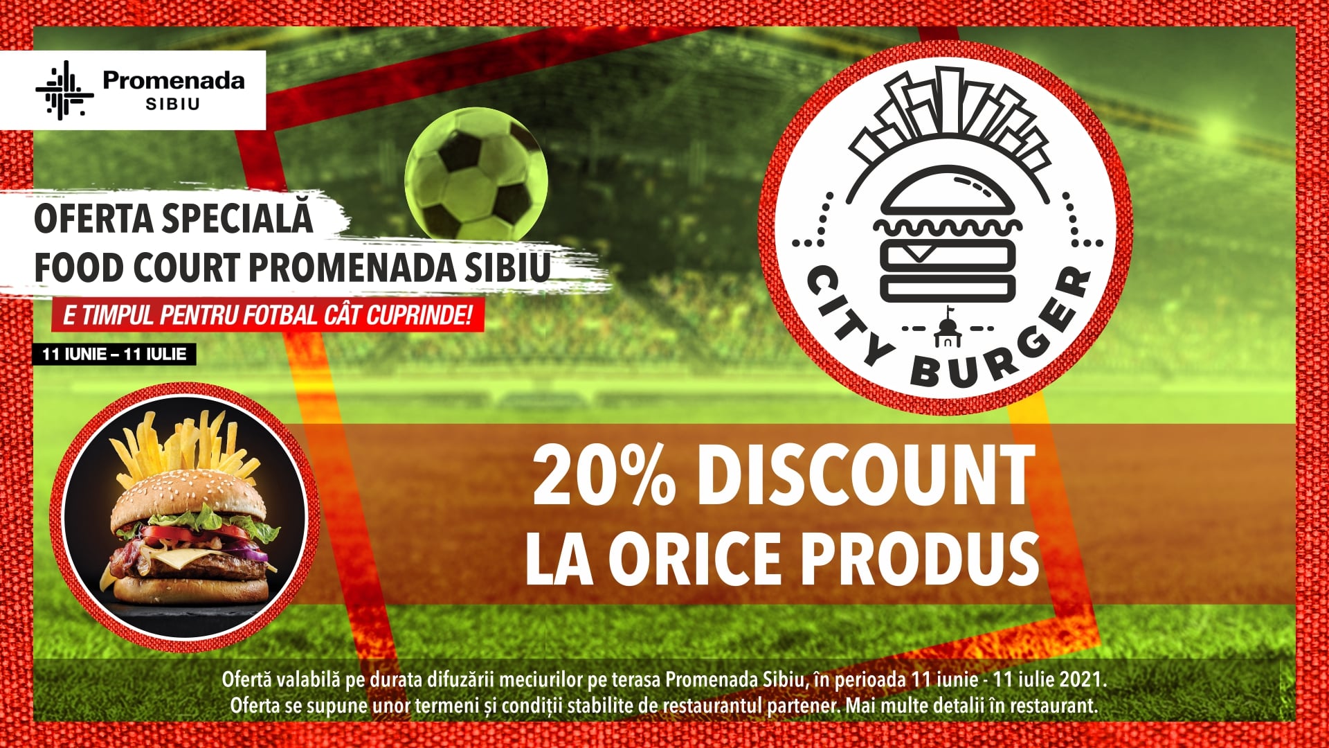 Între 11 iunie -11 iulie, cele mai importante meciuri de fotbal ale anului vin în direct pe terasa Promenada Sibiu