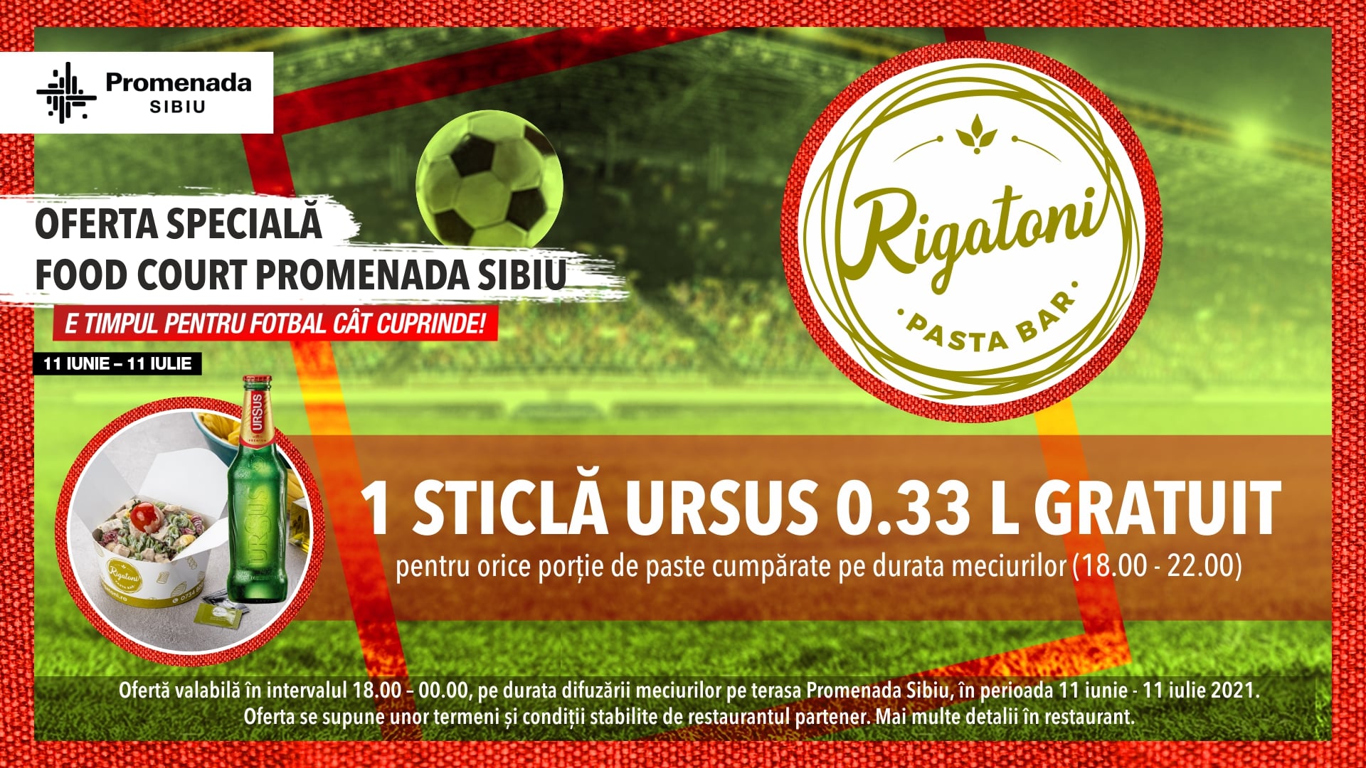 Între 11 iunie -11 iulie, cele mai importante meciuri de fotbal ale anului vin în direct pe terasa Promenada Sibiu