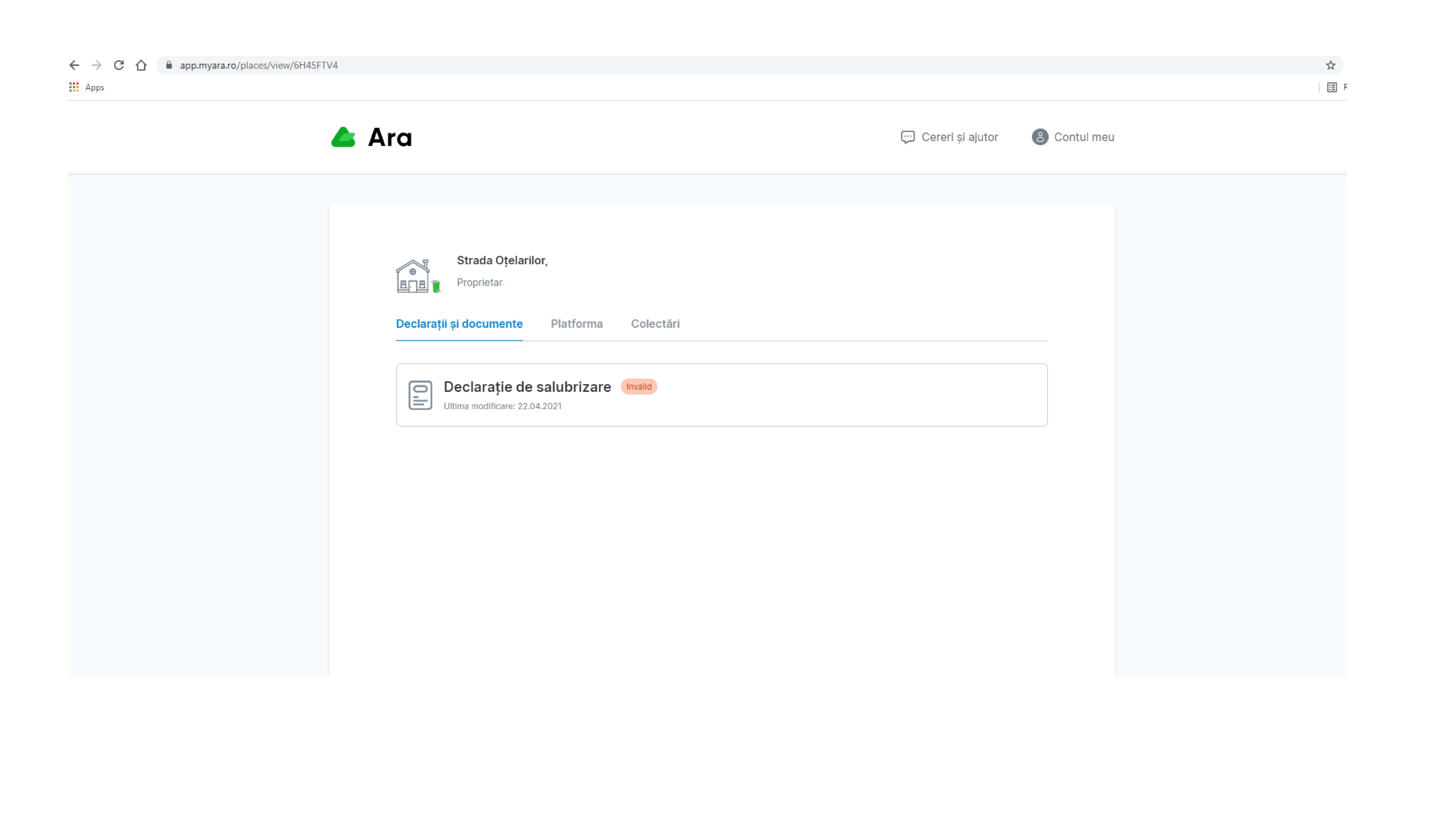 Platformă electronică pentru informații personalizate referitoare la serviciul și taxa de salubrizare