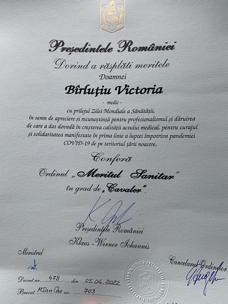 Ordinul „Meritul Sanitar“ în grad de Cavaler