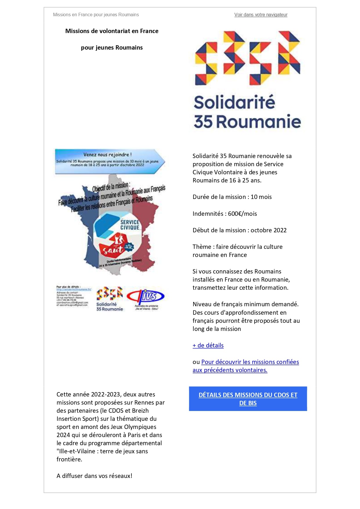 Departamentul Ille-et-Vilaine din Franța, partenerul Județului Sibiu, caută voluntari