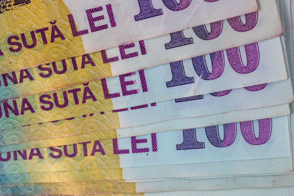 Detail photo of Romanian money, macro shot of Romanian LEI, close up photo of money. Business, money concept