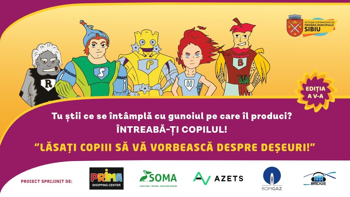 600 de elevi din mai multe școli sibiene participă joi și vineri la proiectul educativ „Lăsați copiii să vă vorbească despre deșeuri”