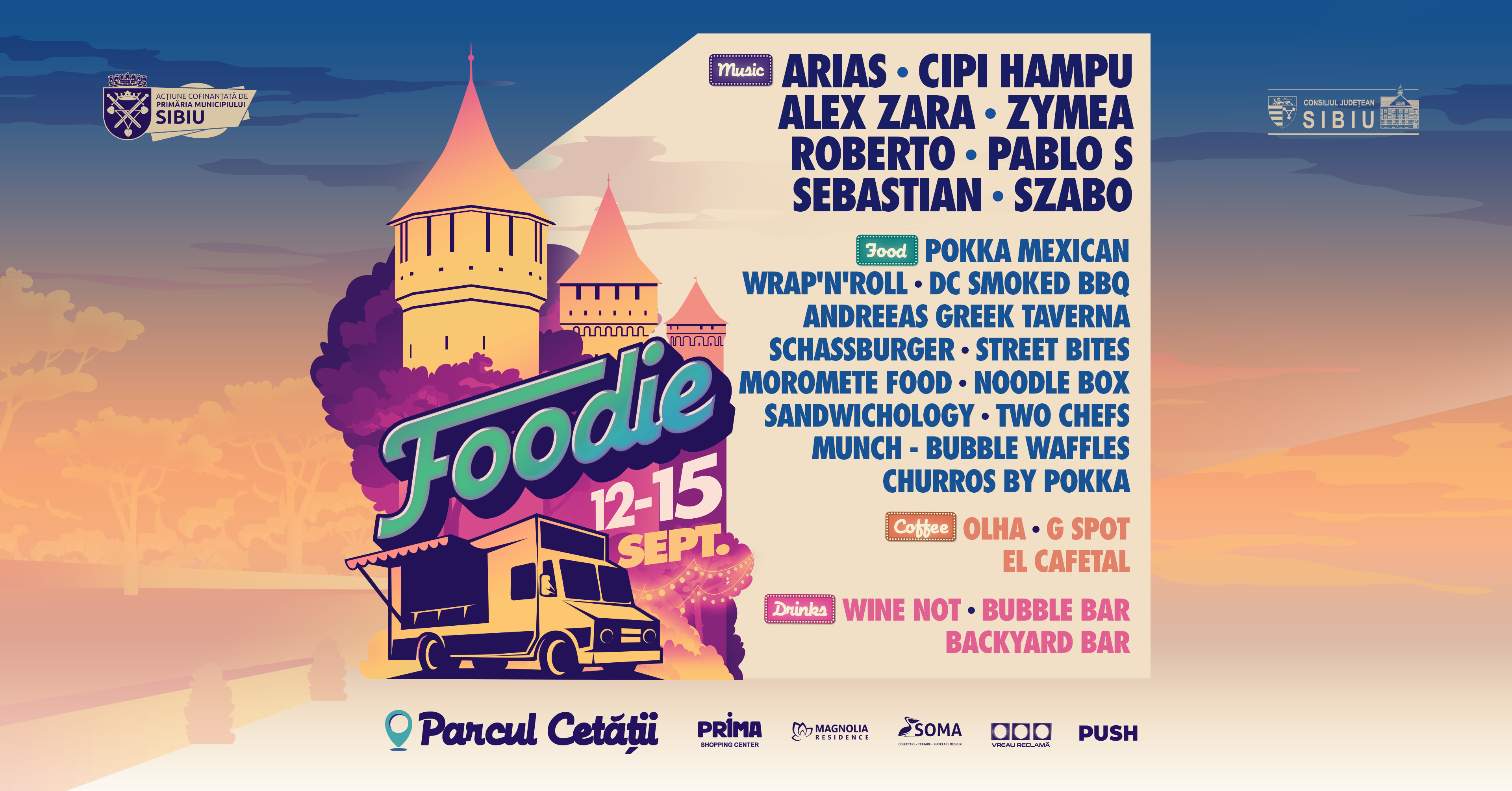 Răsfăț culinar la cel mai popular street food festival din Sibiu.  Zeci de food truck-uri vă dau întâlnire la Foodie, pe cea mai frumoasă stradă din oraș