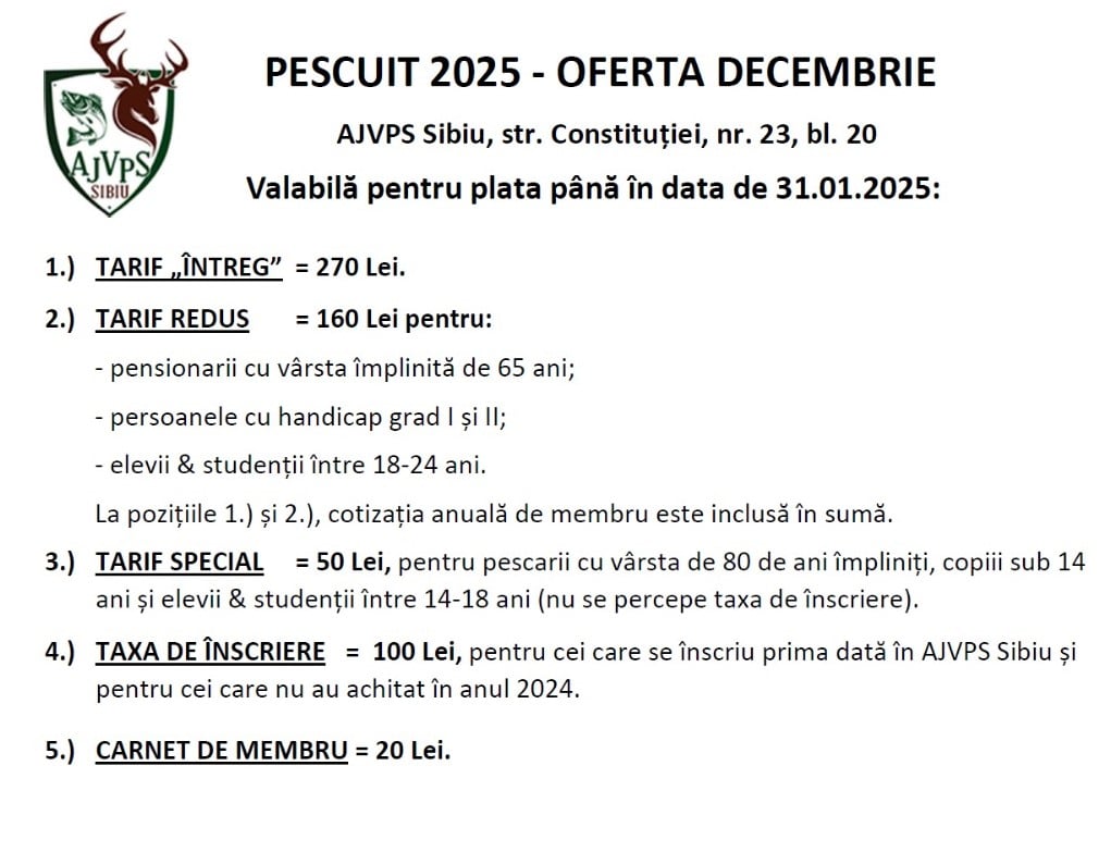 270 de lei să pescuiești pe Olt în 2025. AJVPS Sibiu a stabilit noile tarife