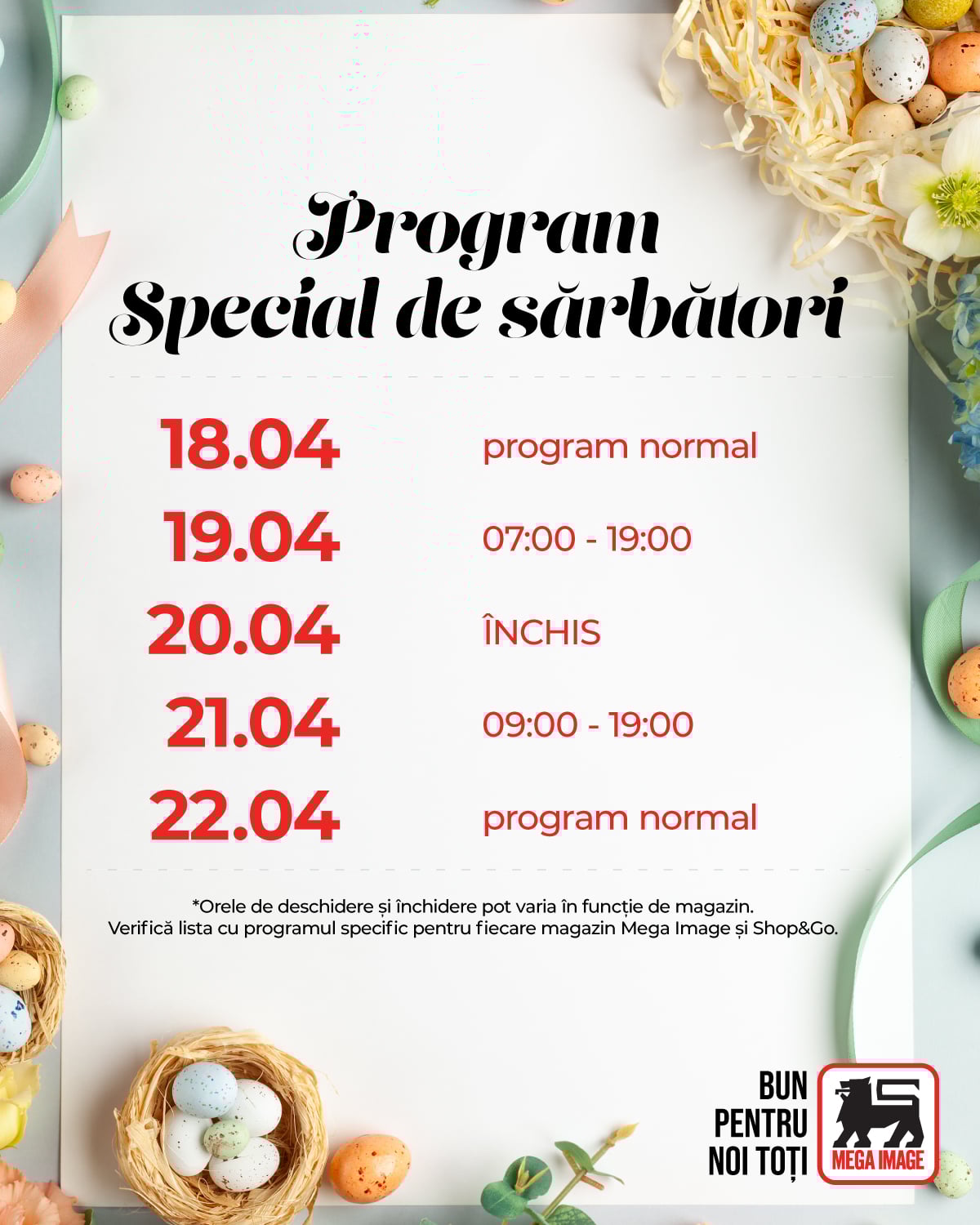 Programul de Paști al marilor magazine din Sibiu și împrejurimi