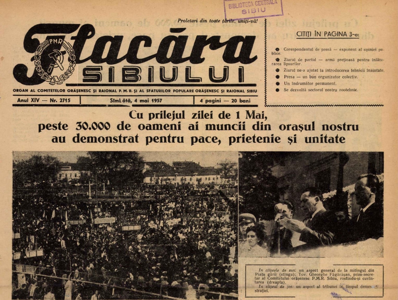 FOTO Ultimii 80 de ani de „1 Mai” la Sibiu: de la mitingurile de 30 de mii de oameni din anii 50, la apatia din anii 90 și micii din Dumbrava anilor 2000. În 1945: ”Pregătiţi-vă pentru lumea nouă, progresistă!”