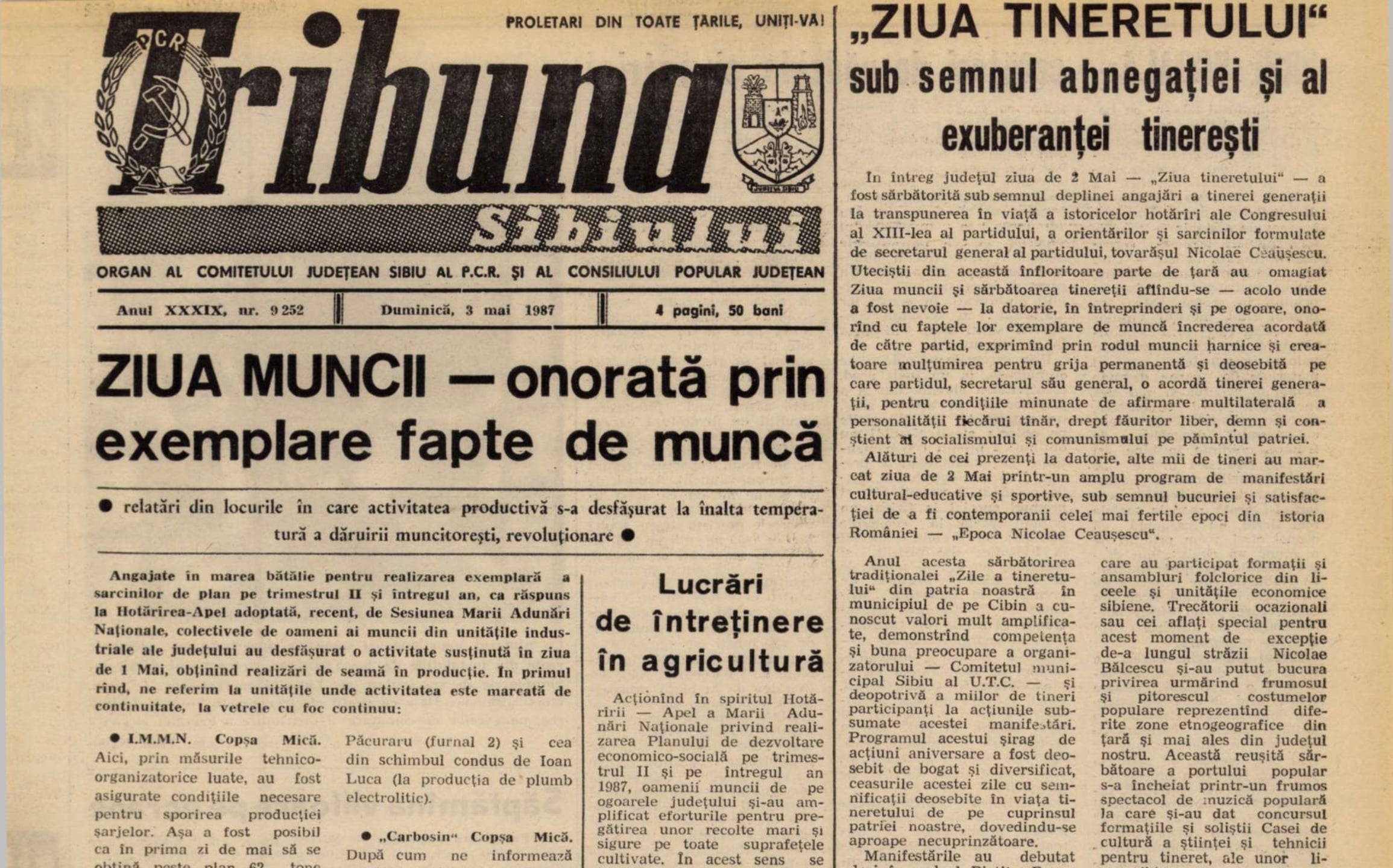 FOTO Ultimii 80 de ani de „1 Mai” la Sibiu: de la mitingurile de 30 de mii de oameni din anii 50, la apatia din anii 90 și micii din Dumbrava anilor 2000. În 1945: ”Pregătiţi-vă pentru lumea nouă, progresistă!”