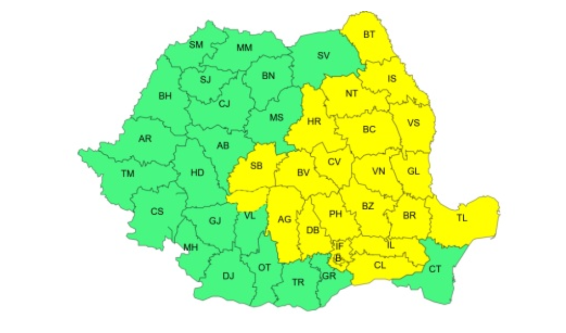 Cod galben de ploi torențiale și vijelii marți, în tot județul Sibiu