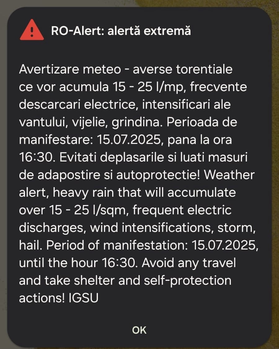 ACTUALIZARE Ro-Alert în Sibiu: Averse torențiale, vijelie și grindină
