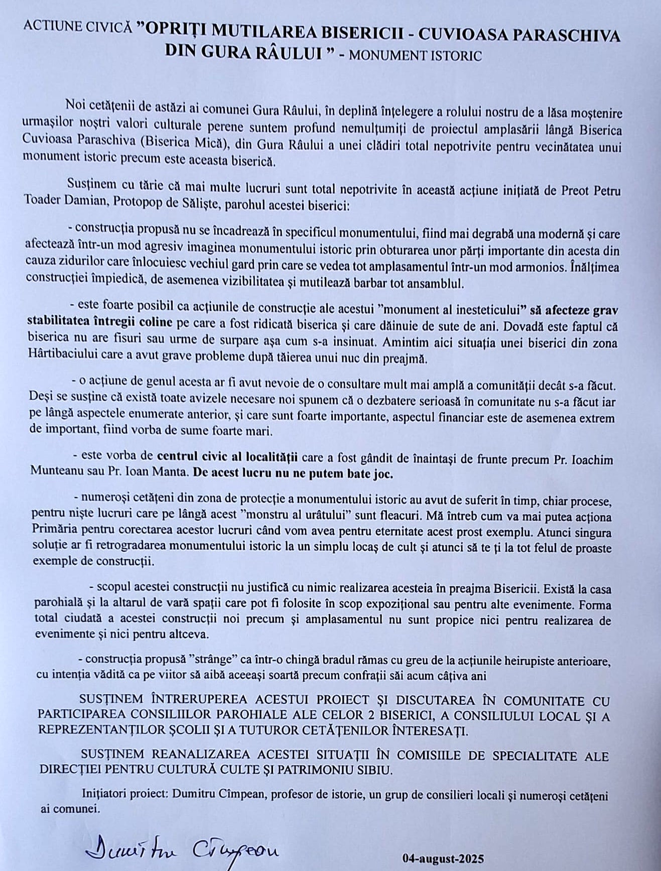Gura Râului: Sătenii sunt chemați la blocarea construirii unui „monstru al urâtului” sub bisericuța istorică din centru. „Sunt între ciocan și nicovală: cum să opresc ce e autorizat?”