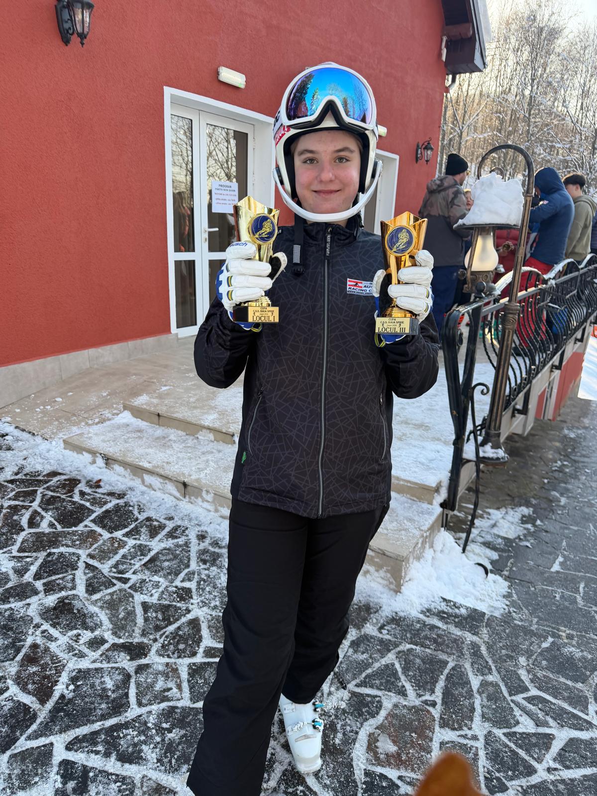 Xenia Magoș, elevă în clasa a VII-a la I.L. Caragiale, pe podiumul Cupei României la schi alpin: o victorie în memoria profesorului Mihai Olaru