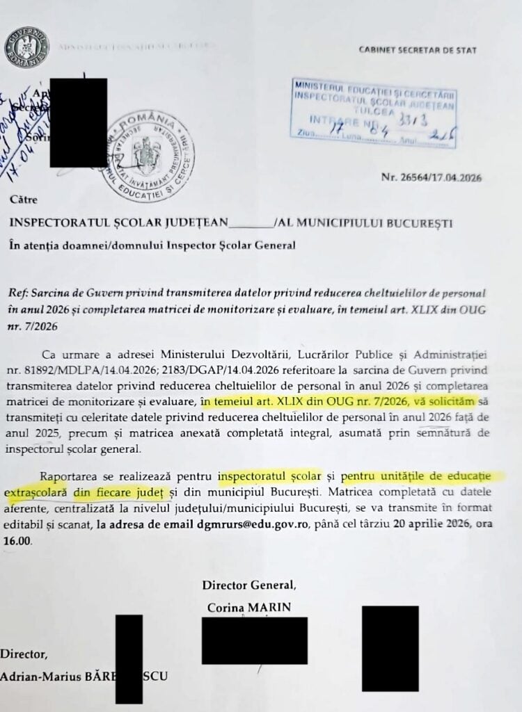 Circulara primită de inspectorate.