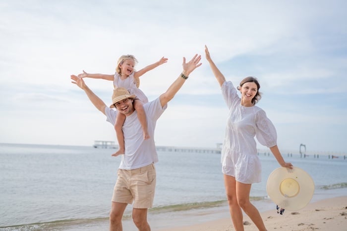 Happy,Family,Enjoying,Vacation,On,The,Beach,Together,Having,Fun