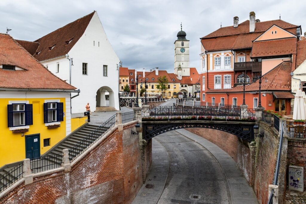 historical center of Sibiu, with the Liar's Bridge,  Romania