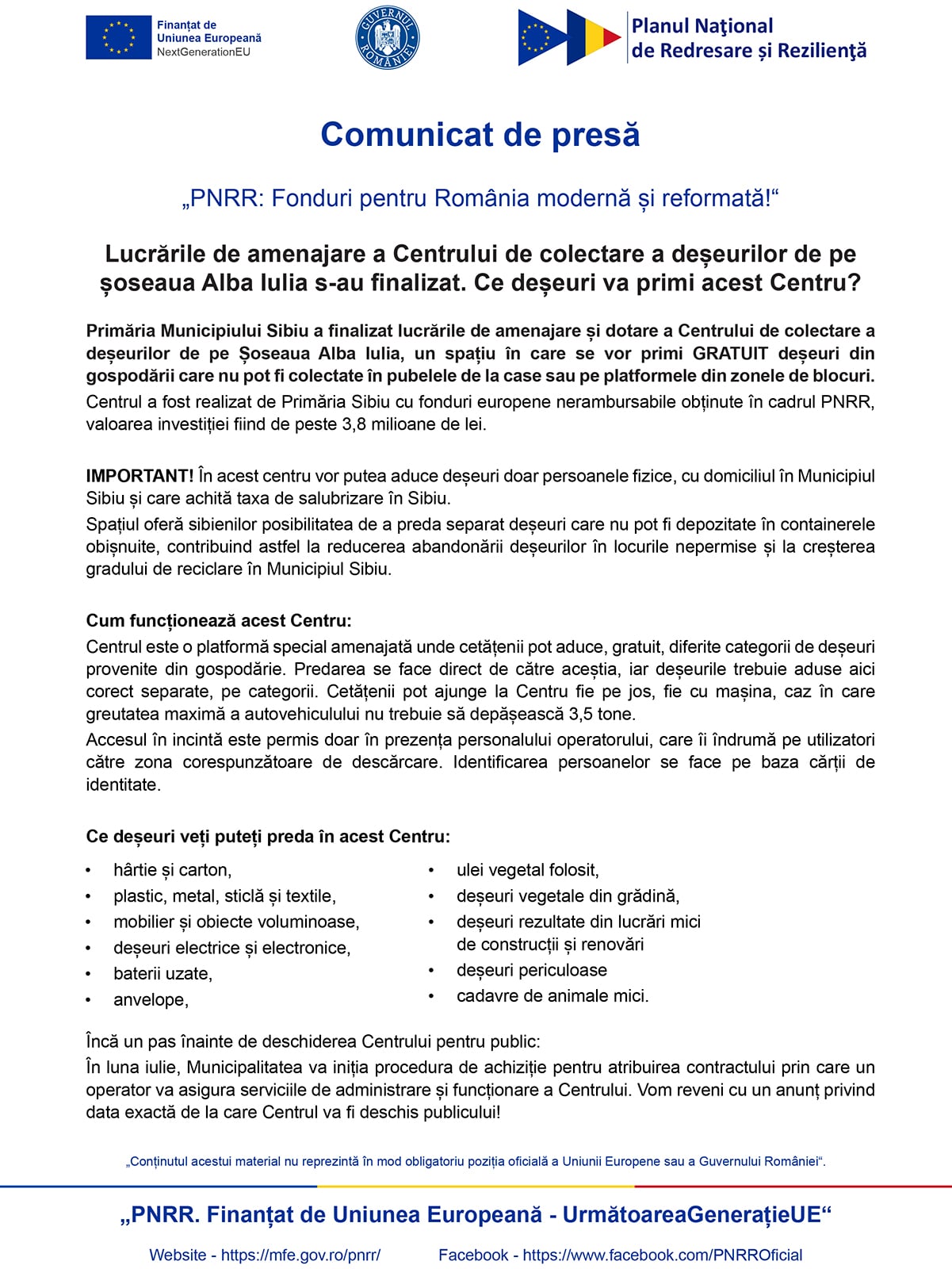 comunicat de presă RGB