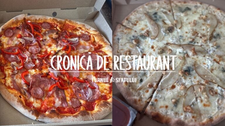 Cum nu-mi surâdea ideea să stau singur la o masă într-un restaurant gol, am ales varianta comodă: două pizza la pachet. Foto: turnulsfatului.ro