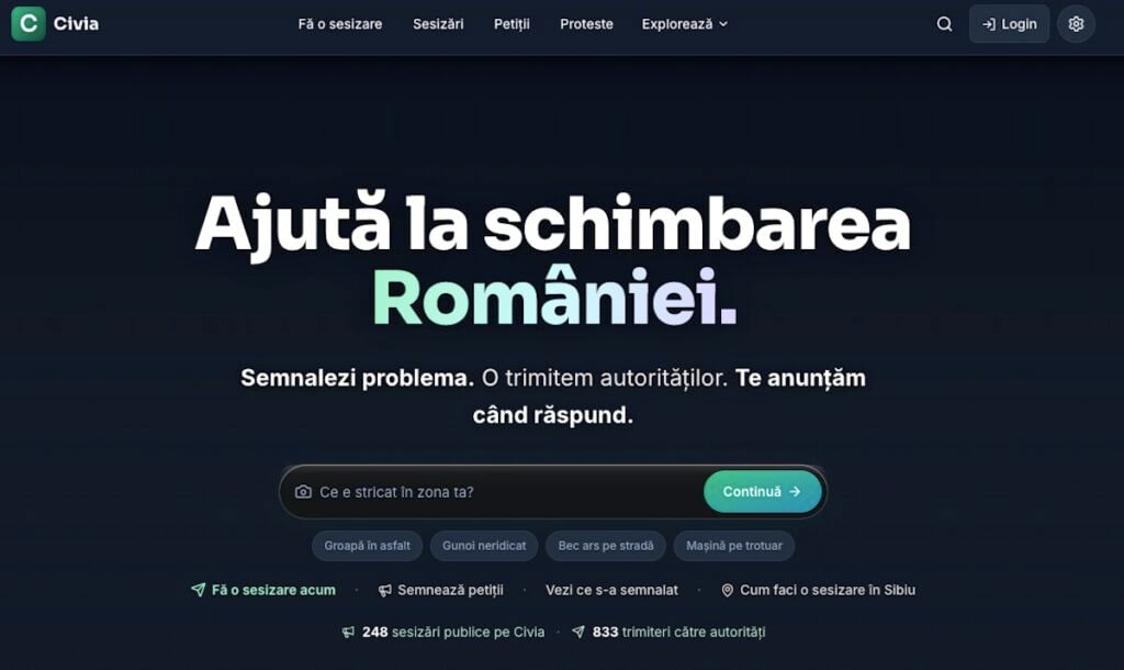 Prima pagină a platformei Civia.ro. Foto: captură de ecran
