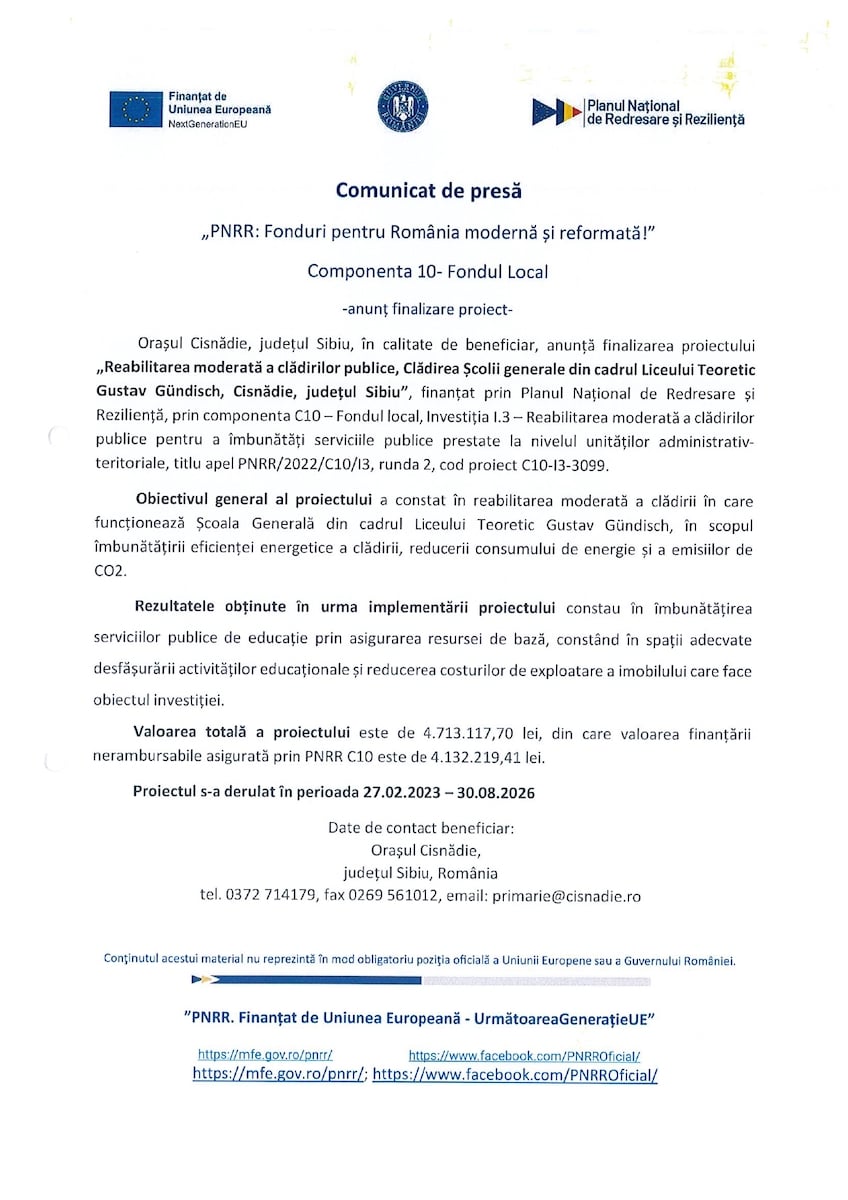 comunicat finalizare anunt PNRR