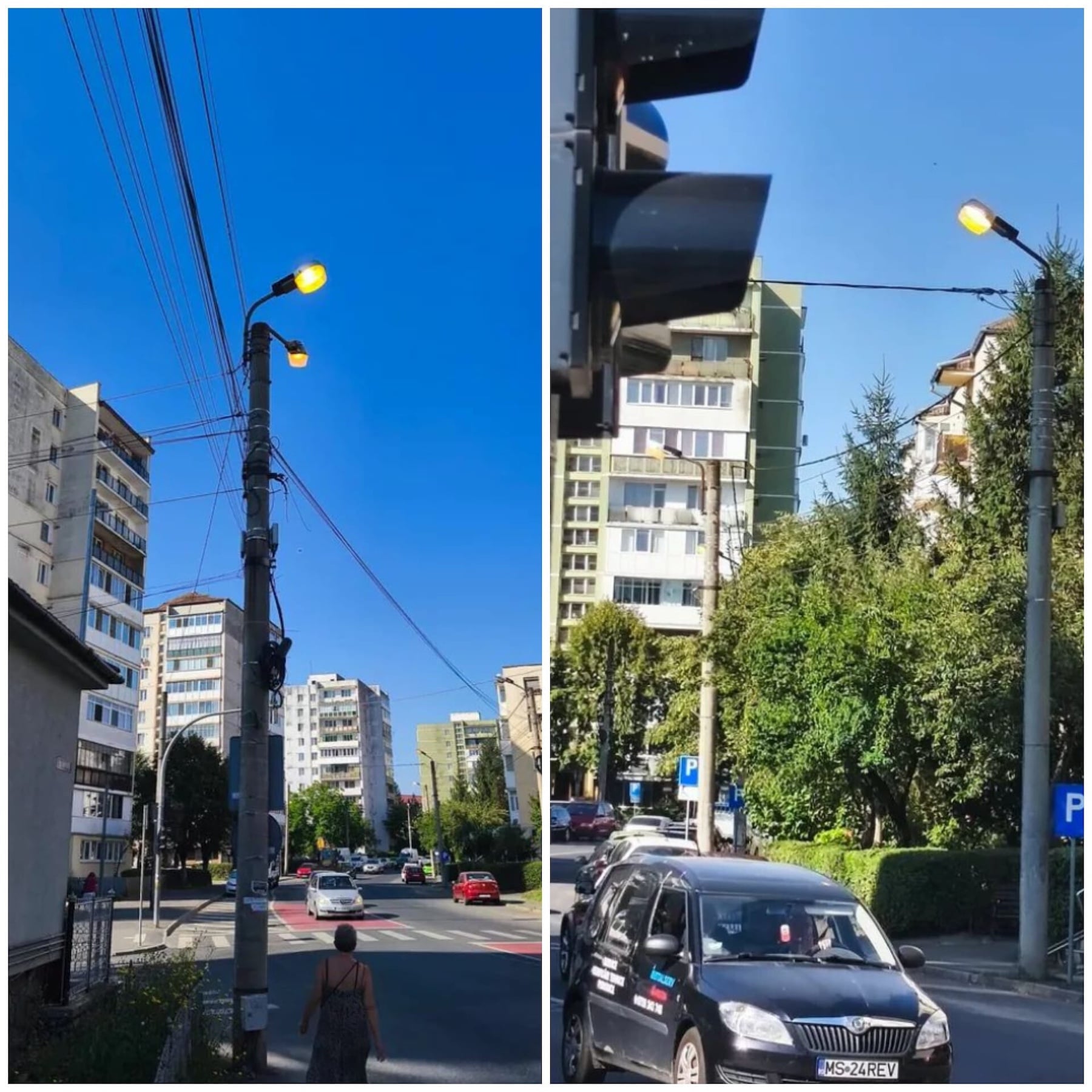 Mai mulți sibieni au sesizat faptul că - în contextul penuriei de energie electrică - pe unele străzi becurile funcționează și ziua. Foto: cititor turnulsfatului.ro