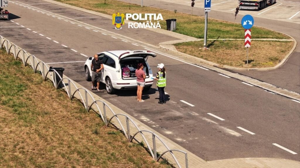 Mașină oprită în cadrul acțiunii de miercuri a poliției pe autostrada A1, în județul Sibiu. Foto: Inspectoratul de Poliție Județean Sibiu