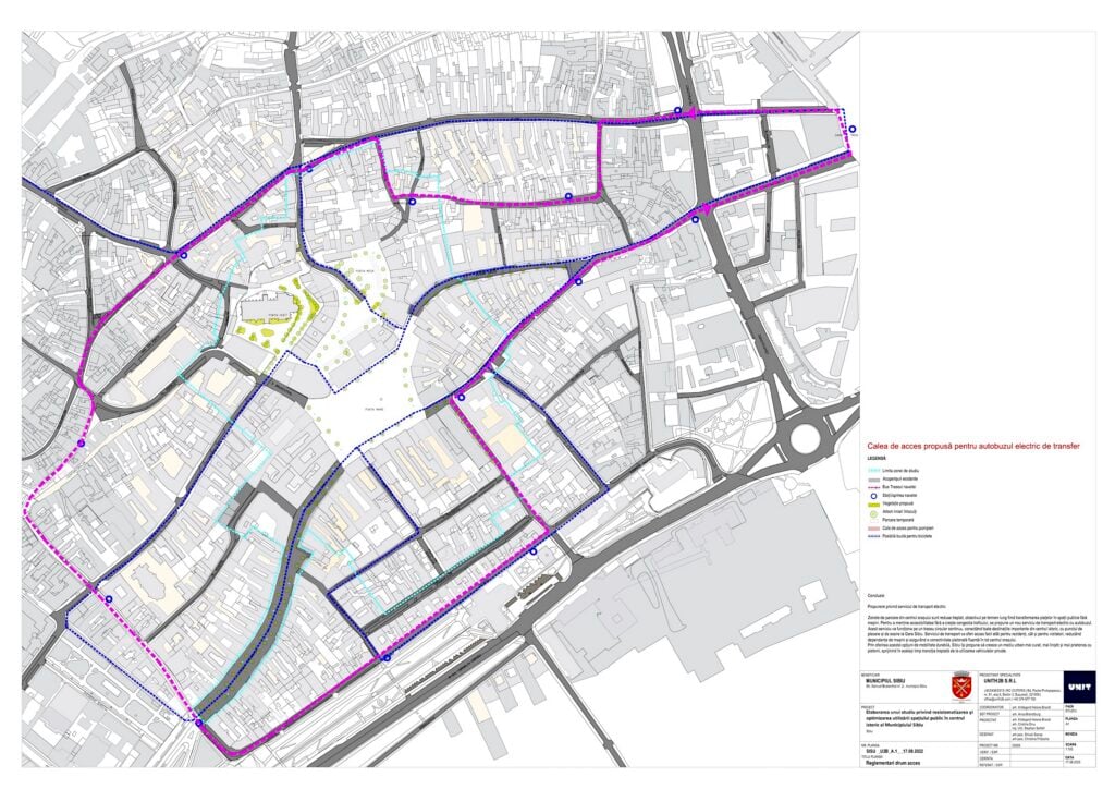 Traseele propuse pentru autobuzele electrice și pistele de biciclete. Sursa: prezentare Unith2B / Primăria Sibiu