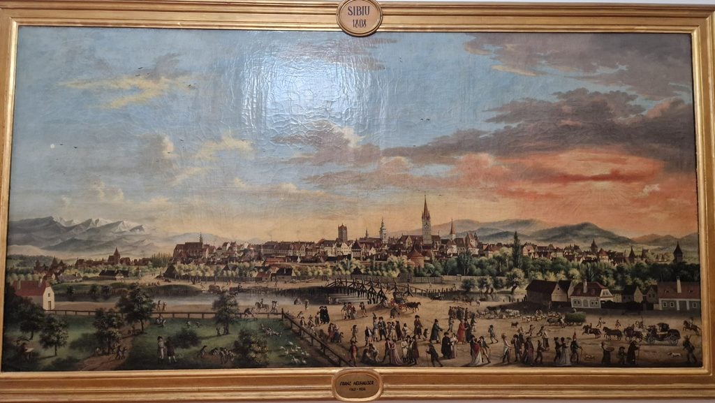 „Sibiul la 1808”, aflat la intrarea în Palatul Brukenthal. Foto: Turnusfatului.ro