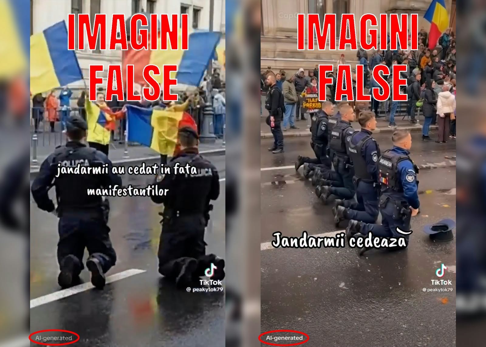 Capturi din clipurile generate cu inteligență artificială, semnalate de Jandarmeria Română / Foto: Facebook / Jandarmeria Română