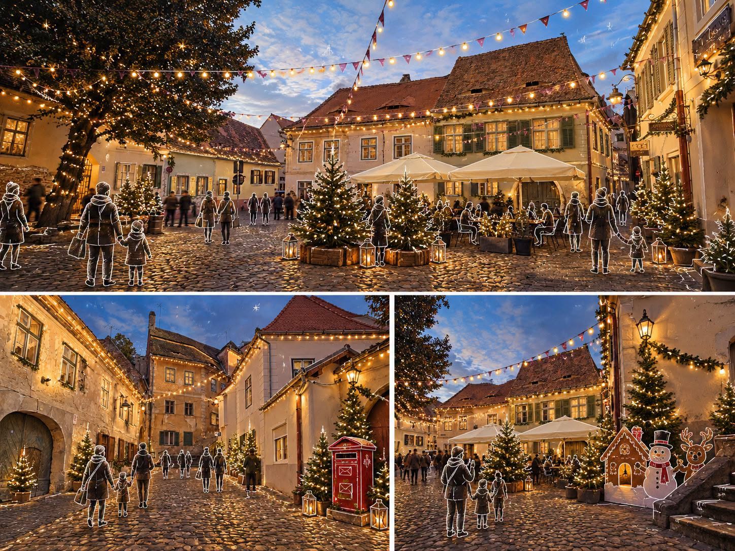 Fotografii modificate cu ajutorul AI pentru a ilustra Piața Aurarilor cu decorațiuni de Crăciun. Foto: Facebook / Creative Buzz