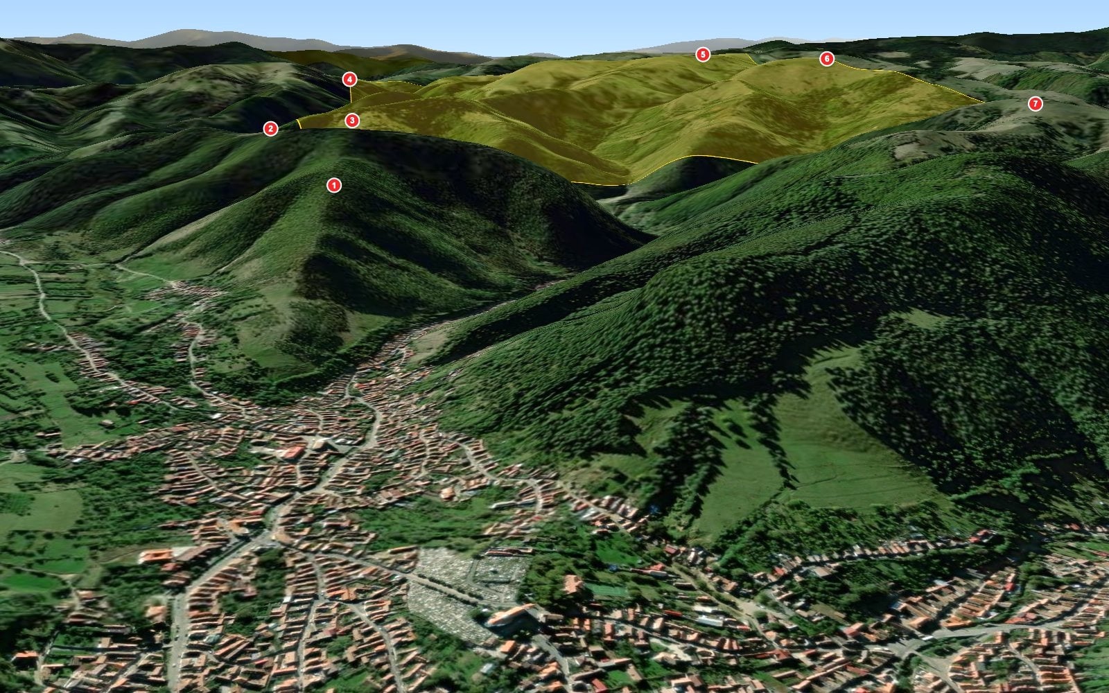 Proiectul pe care Primăria Rășinari îl cere retras vizează o suprafață de 916 ha. Sursa foto: imagine satelitară Esri World Imagery, relief AWS Terrain Tiles